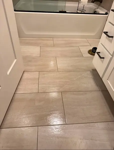 New tile floor installed in a bathroom