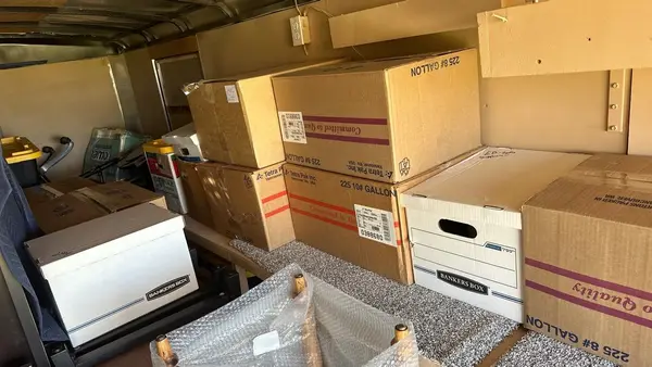 Household contents packed in boxes for protected storage